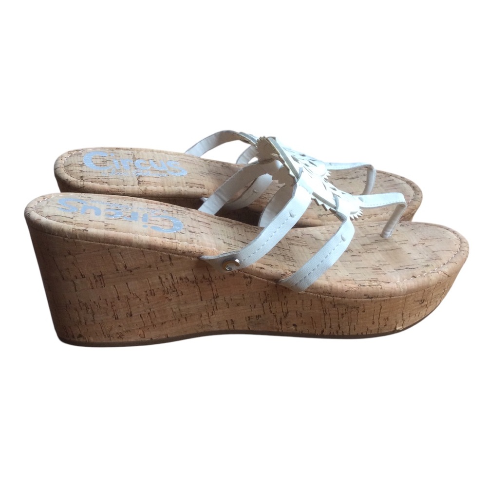 Circus by Sam Edelman White Cork Wedge Thong Sandal Size 10 - Picture 3 of 10